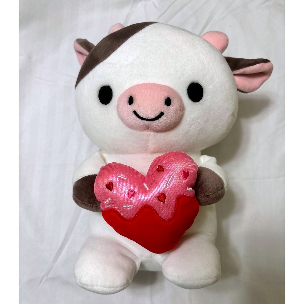 Smoochy Pals Cow Plush Stuffed Animal White Brown Heart Valentine 11 Inch
